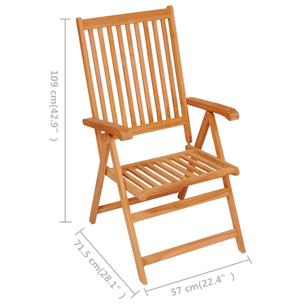 vidaXL Reclining Garden Chairs with Cushions 8 pcs Solid Teak Wood