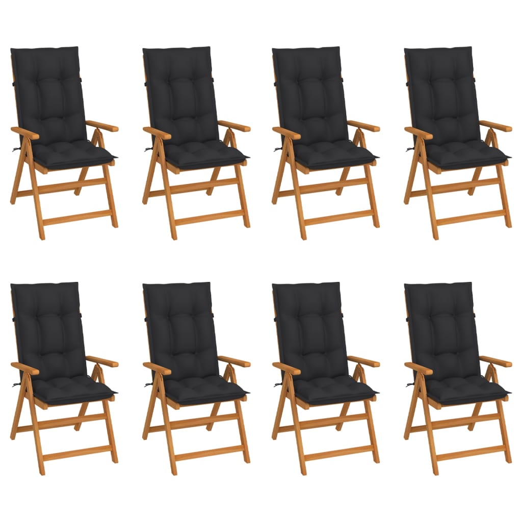 vidaXL Reclining Garden Chairs with Cushions 8 pcs Solid Teak Wood