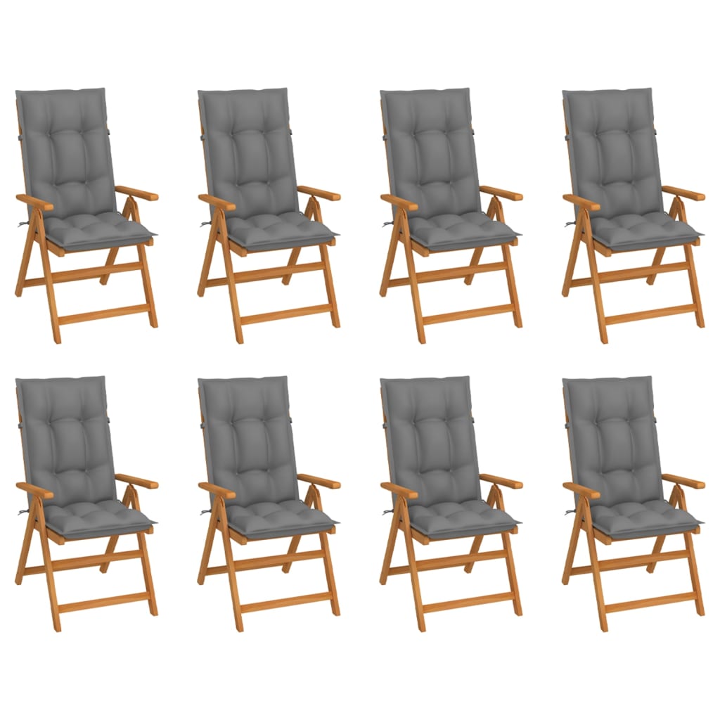 vidaXL Reclining Garden Chairs with Cushions 8 pcs Solid Teak Wood