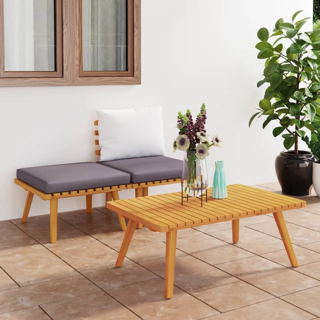 vidaXL 2 Piece Garden Lounge Set with Cushions Solid Acacia Wood