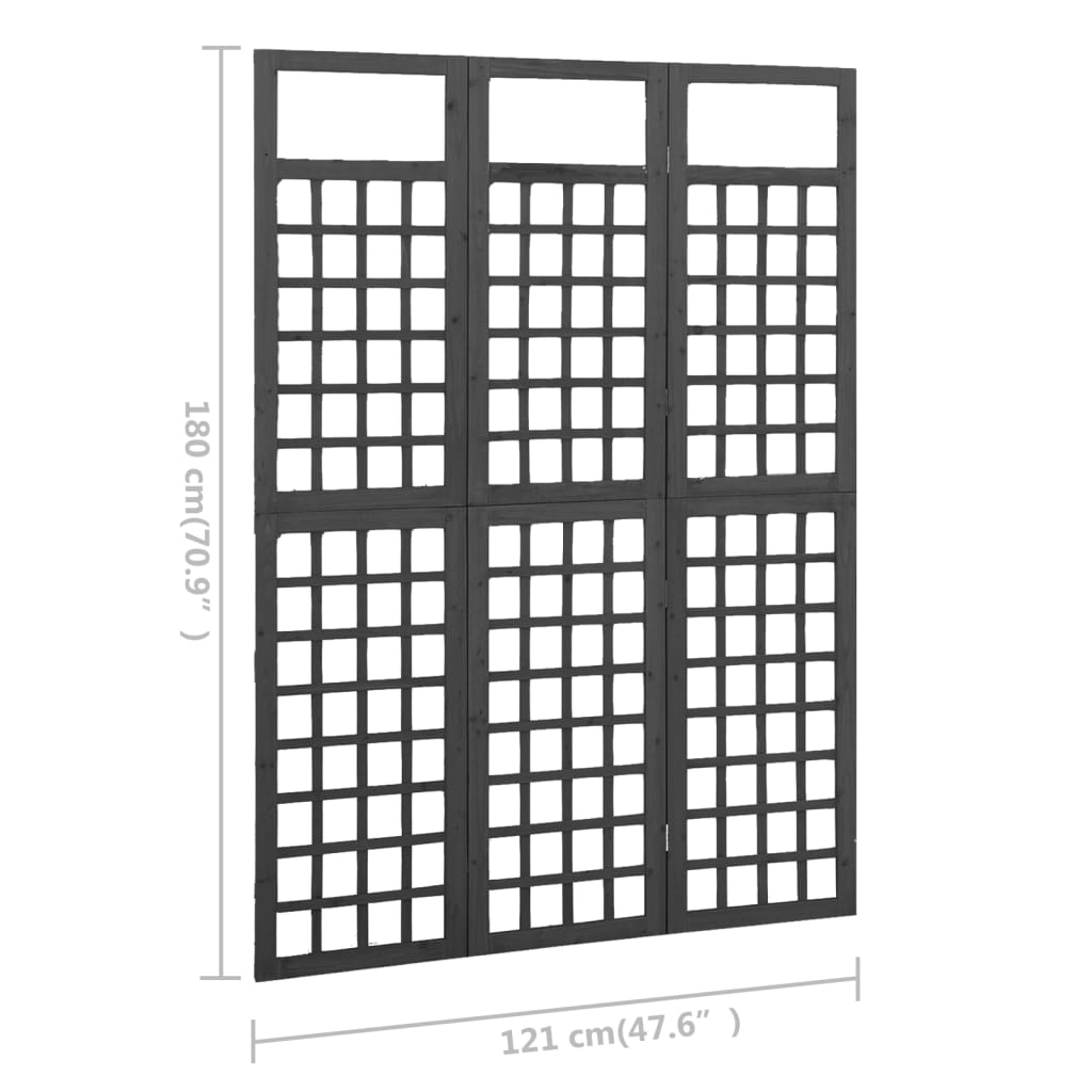 vidaXL 4-Panel Room Divider/Trellis Solid Fir Wood Black 161x180 cm