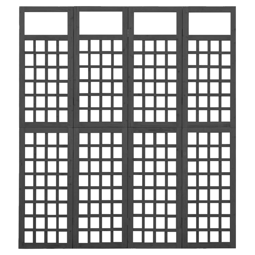 vidaXL 4-Panel Room Divider/Trellis Solid Fir Wood Black 161x180 cm