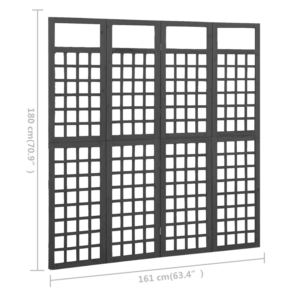 vidaXL 4-Panel Room Divider/Trellis Solid Fir Wood Black 161x180 cm