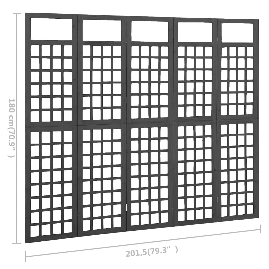 vidaXL 4-Panel Room Divider/Trellis Solid Fir Wood Black 161x180 cm