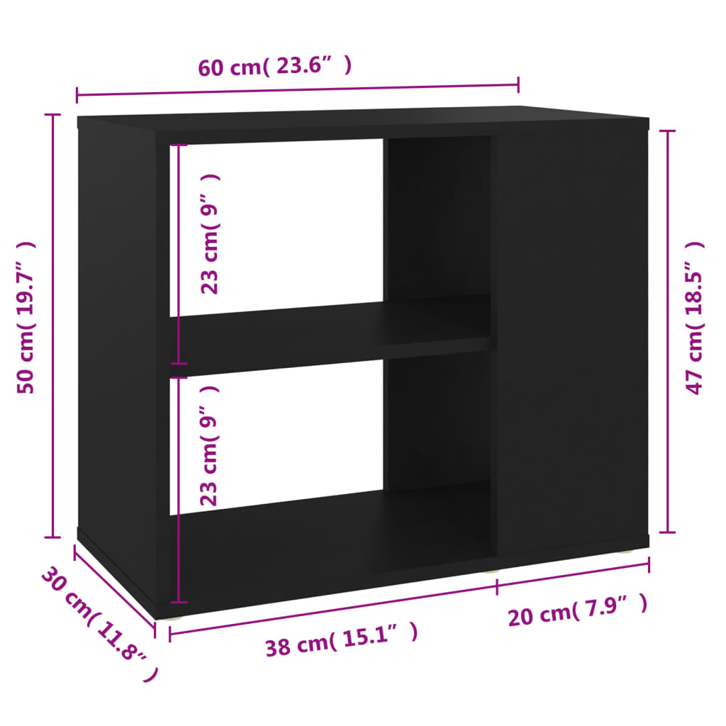 vidaXL Side Cabinet Black 60x30x50 cm Engineered Wood