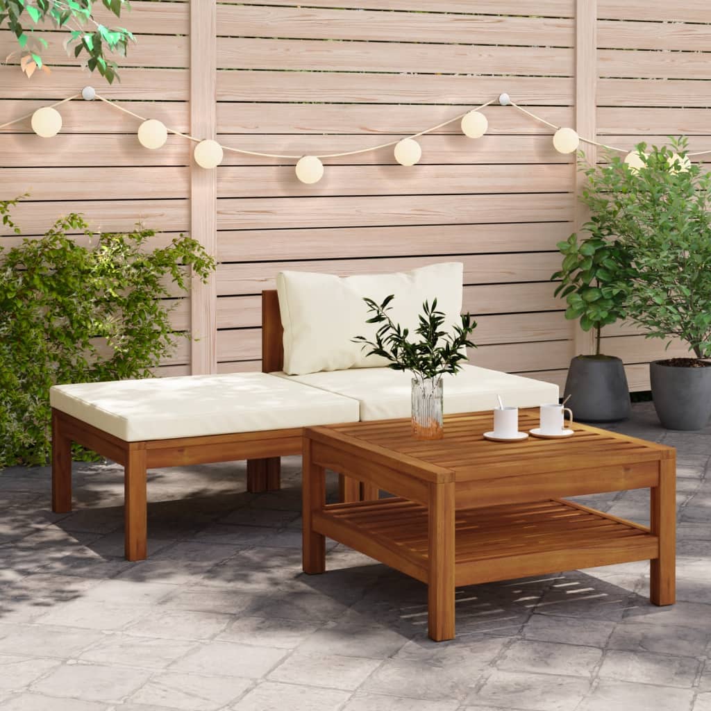 vidaXL 3 Piece Garden Lounge Set with Dark Grey Cushions Acacia Wood