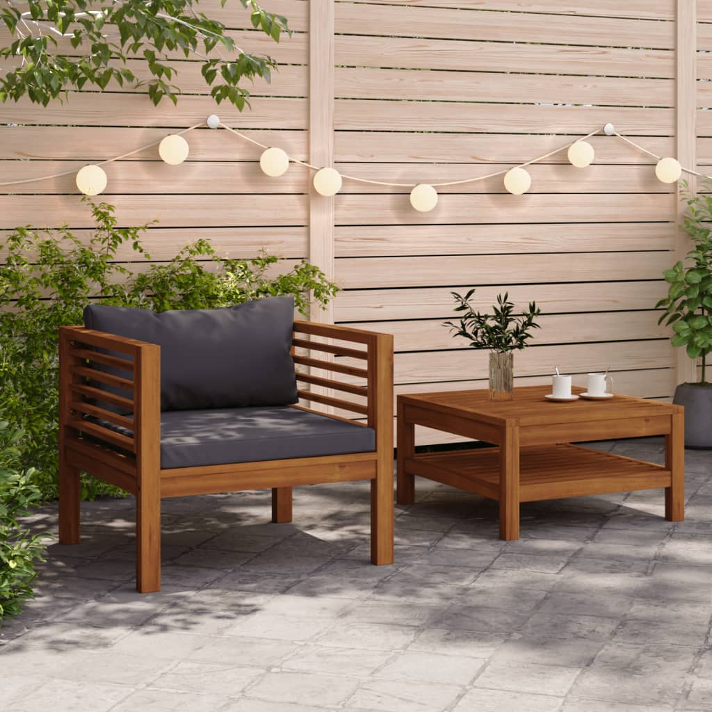 vidaXL 2 Piece Garden Sofa Set with Dark Grey Cushions Acacia Wood