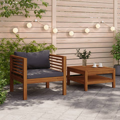 2 Piece Garden Sofa Set with Dark  Cushions Acacia Wood