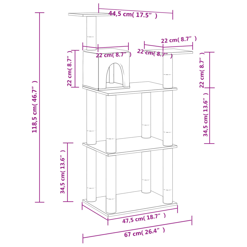 vidaXL Cat Tree with Sisal Scratching Posts Cream 60 cm