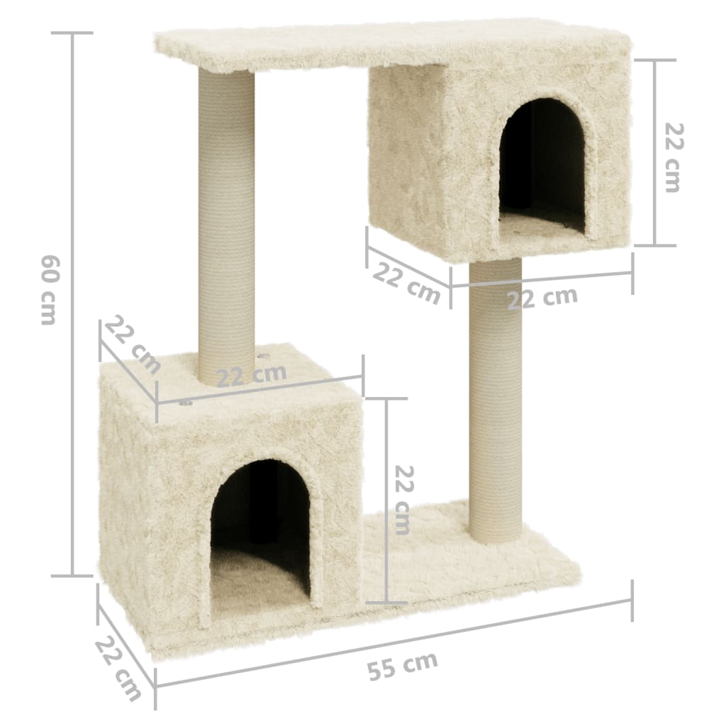 vidaXL Cat Tree with Sisal Scratching Posts Cream 60 cm