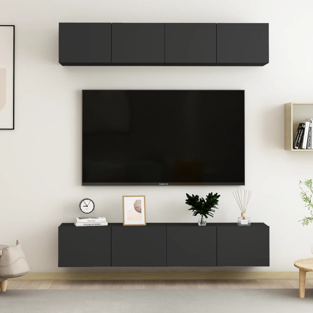 vidaXL TV Cabinets 4 pcs Black 100x30x30 cm Engineered Wood