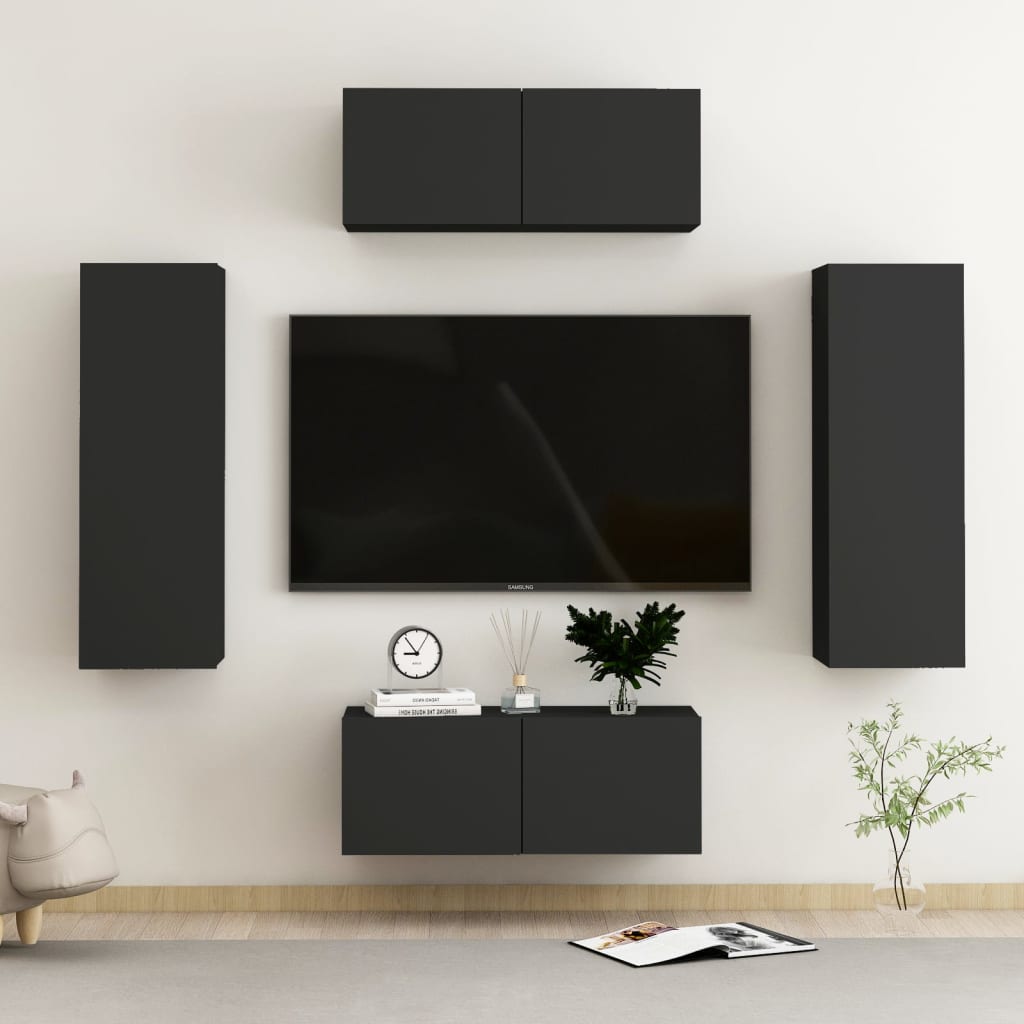vidaXL TV Cabinets 4 pcs Black 100x30x30 cm Engineered Wood
