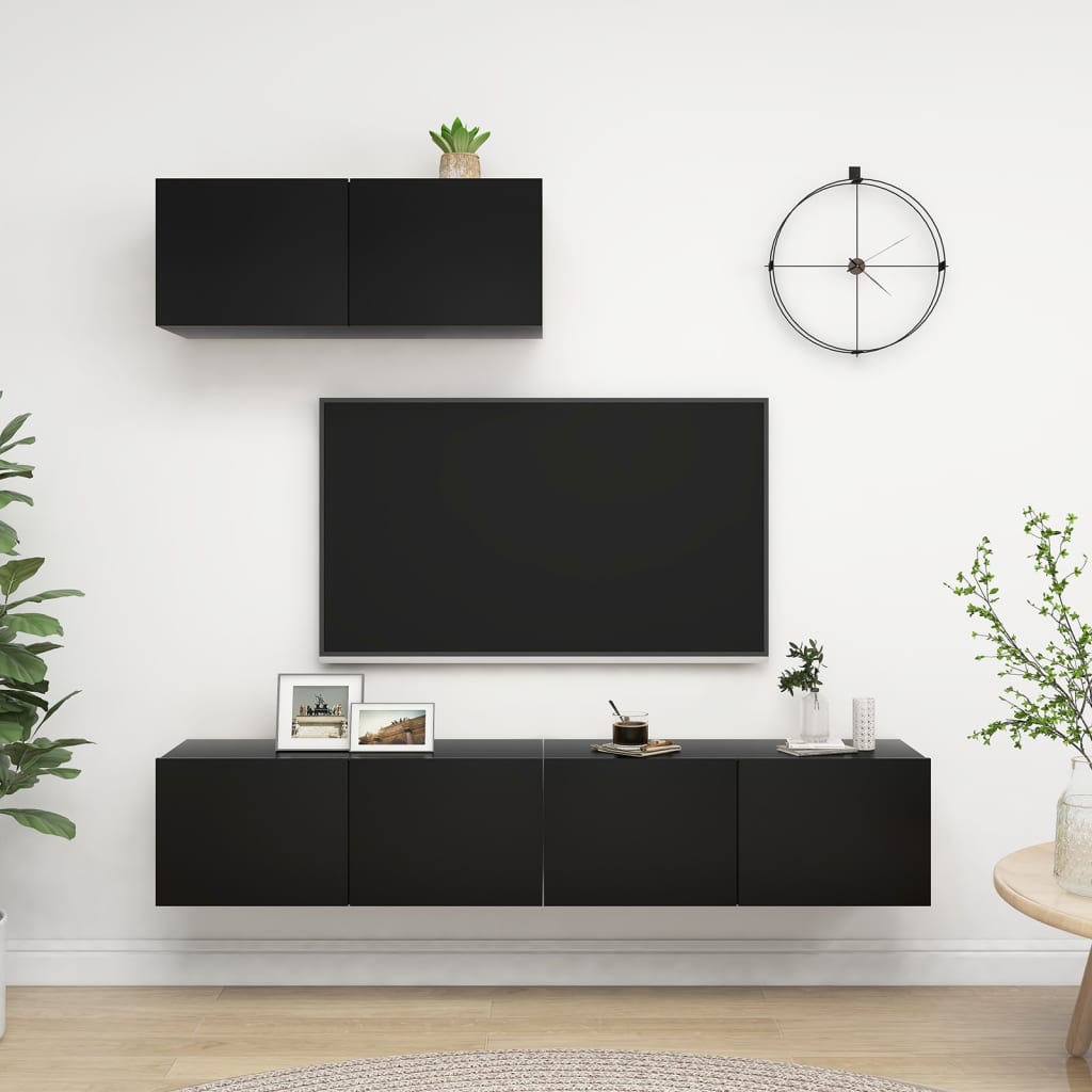 vidaXL TV Cabinets 3 pcs Black Engineered Wood