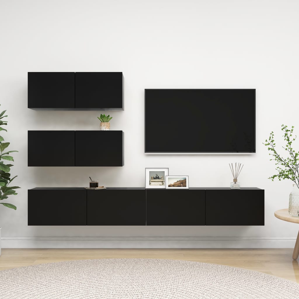 vidaXL 4 Piece TV Cabinet Set Black Engineered Wood