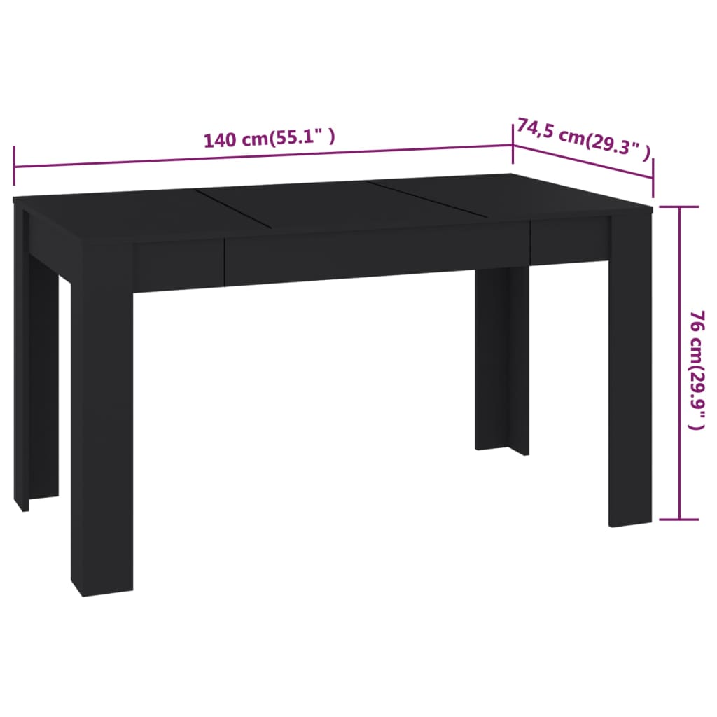 vidaXL Dining Table Black 140x74.5x76 cm Engineered Wood