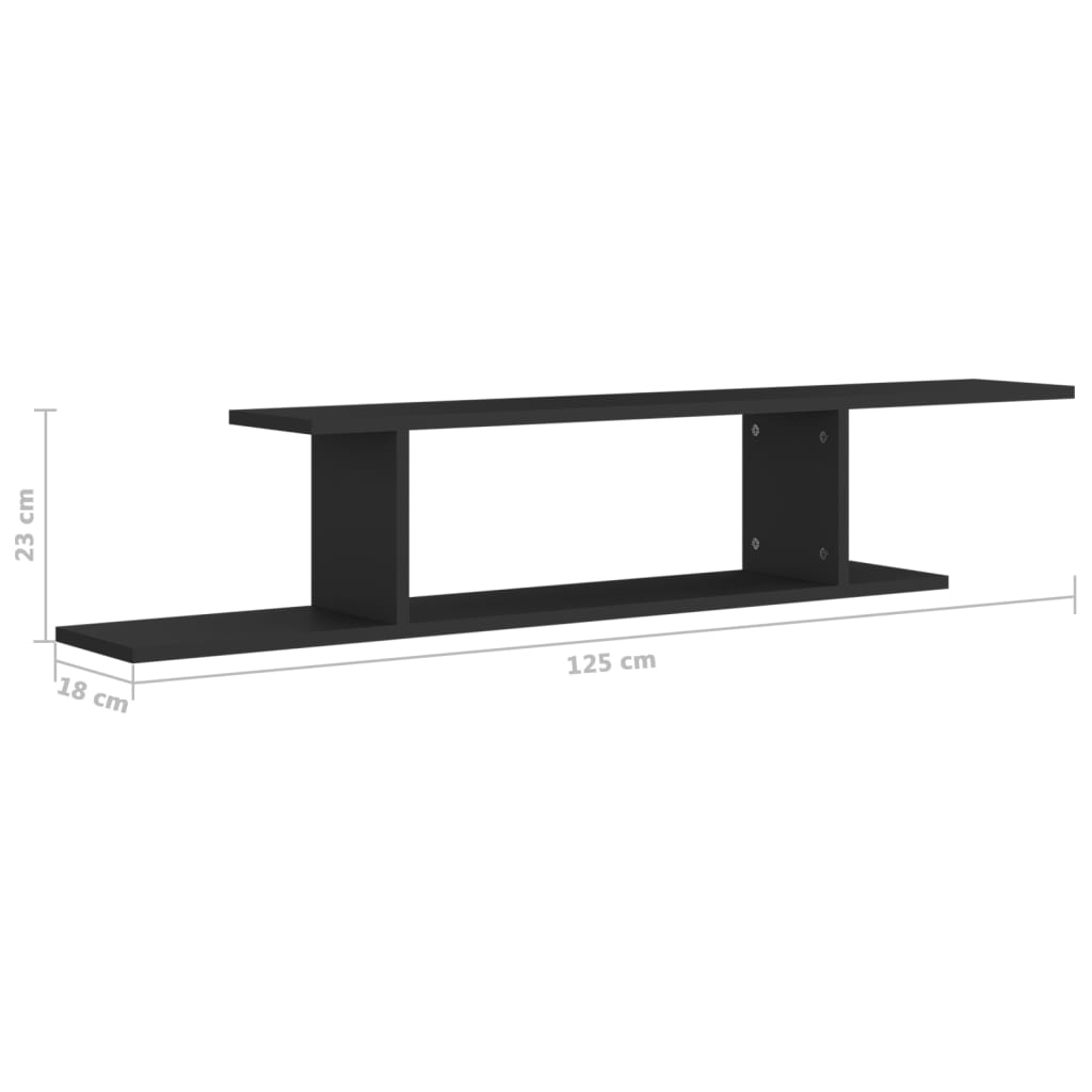 vidaXL Wall-Mounted TV Shelf Black 125x18x23 cm Engineered Wood