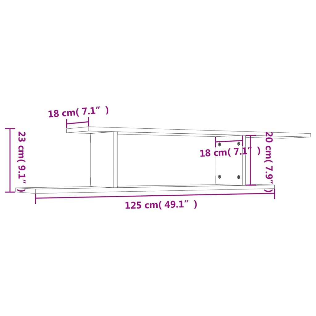 vidaXL Wall-Mounted TV Shelf Black 125x18x23 cm Engineered Wood