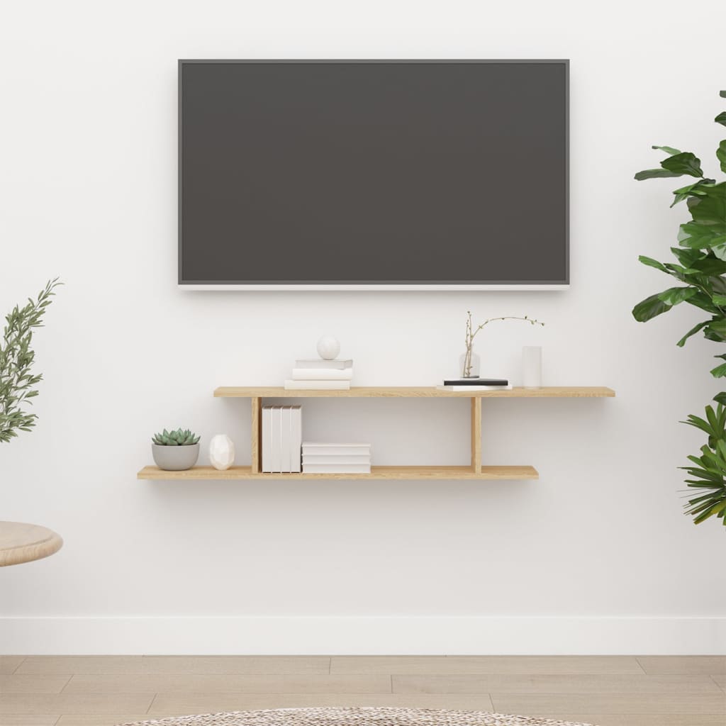 vidaXL Wall-Mounted TV Shelf Black 125x18x23 cm Engineered Wood