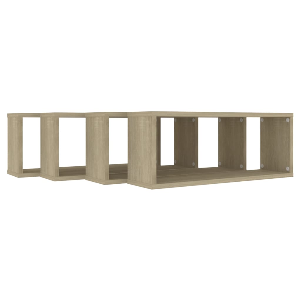 vidaXL Wall Cube Shelf 4 pcs Black 60x15x23 cm Engineered Wood