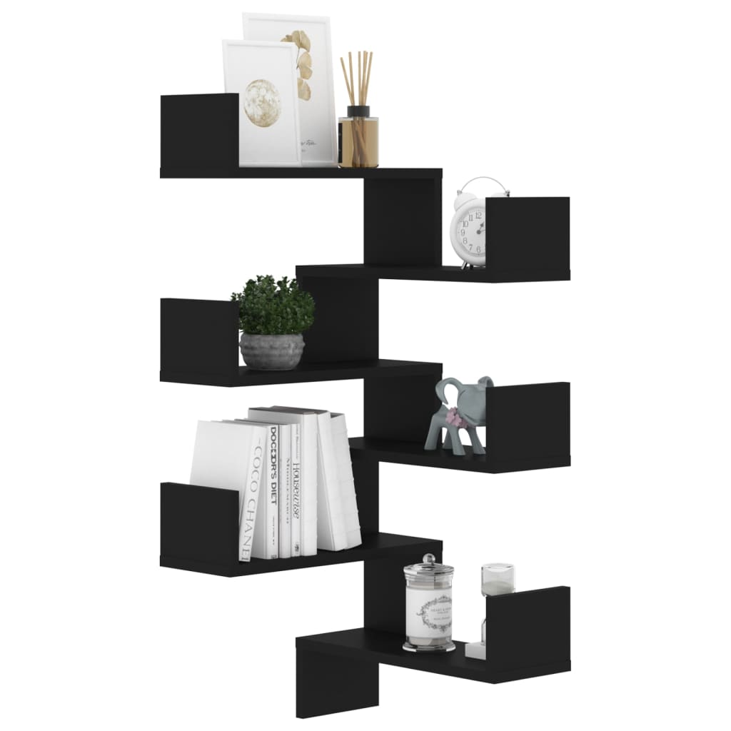 vidaXL Wall Corner Shelf 2 pcs Black 40x40x50 cm Engineered Wood