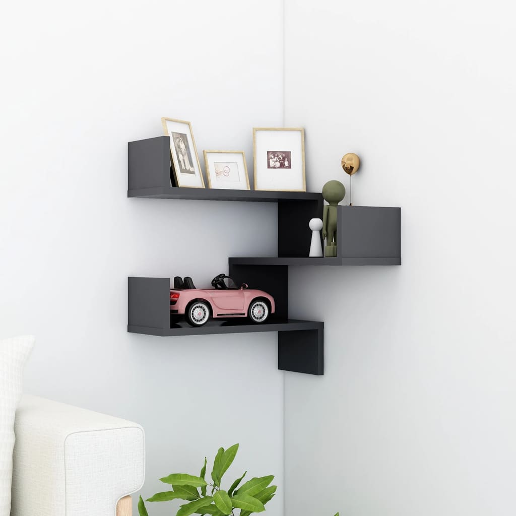 vidaXL Wall Corner Shelf Black 40x40x50 cm Engineered Wood