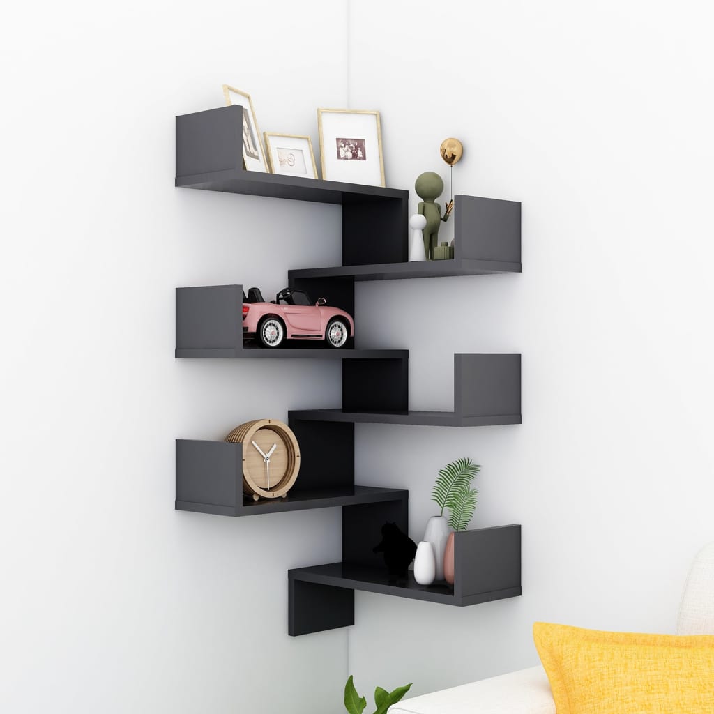 vidaXL Wall Corner Shelf 2 pcs Black 40x40x50 cm Engineered Wood