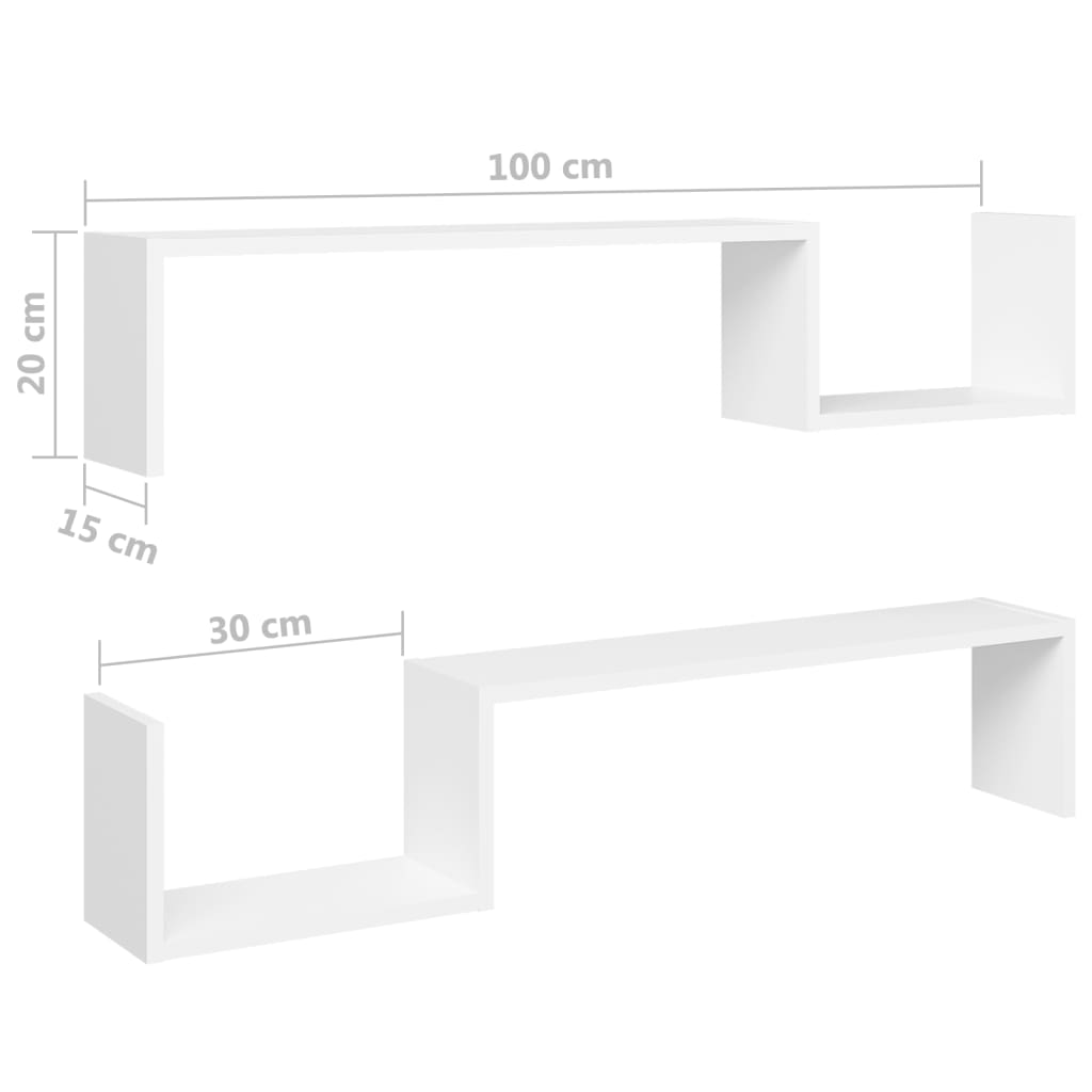 vidaXL Wall Shelf 2 pcs Black 100x15x20 cm Engineered Wood