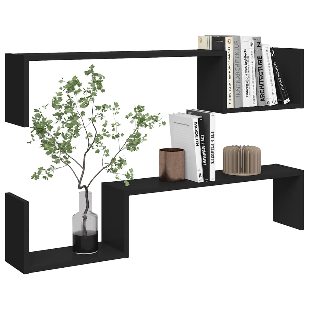 vidaXL Wall Shelf 2 pcs Black 100x15x20 cm Engineered Wood