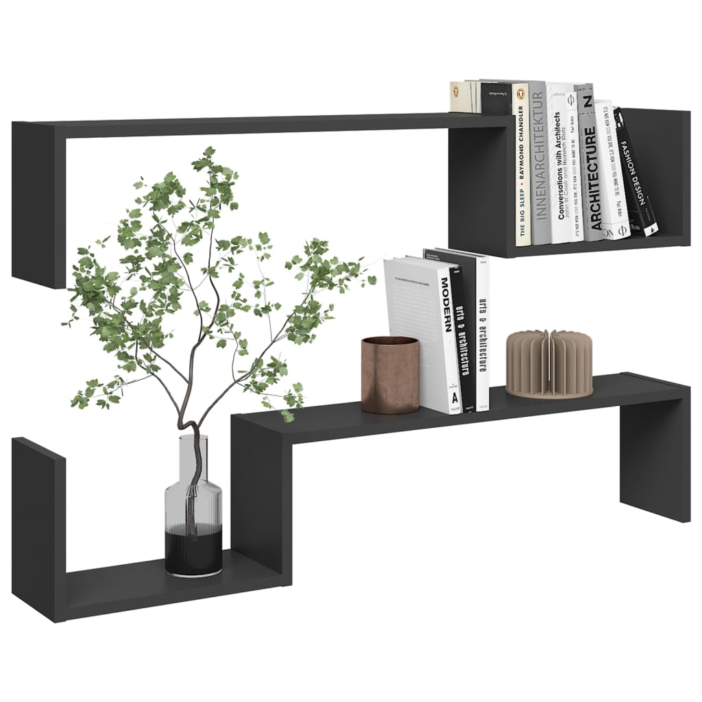 vidaXL Wall Shelf 2 pcs Black 100x15x20 cm Engineered Wood