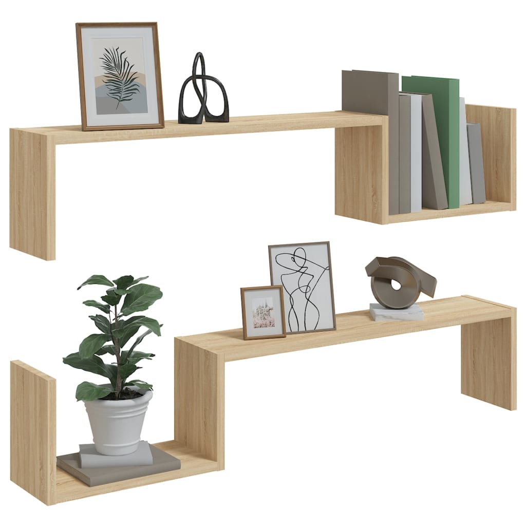 vidaXL Wall Shelf 2 pcs Black 100x15x20 cm Engineered Wood