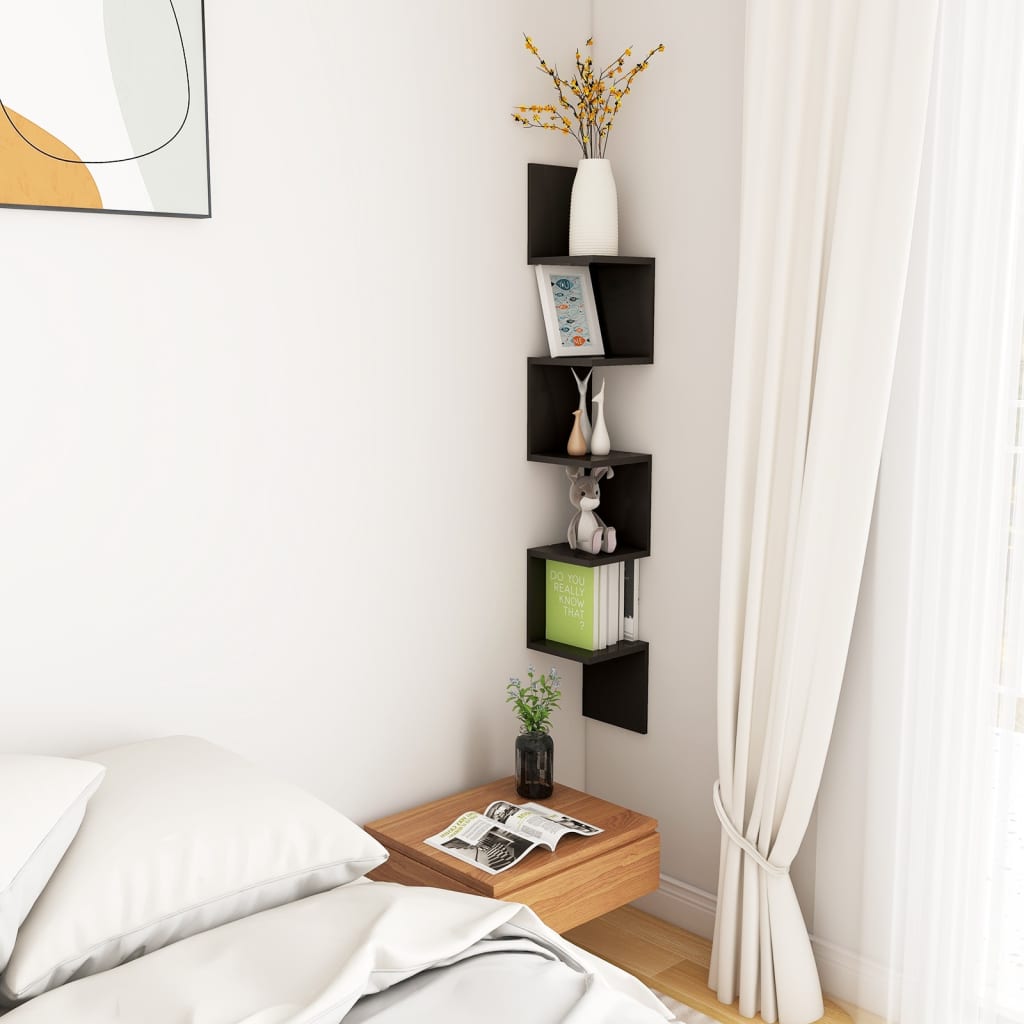 vidaXL Wall Corner Shelf Black 20x20x127.5 cm Engineered Wood