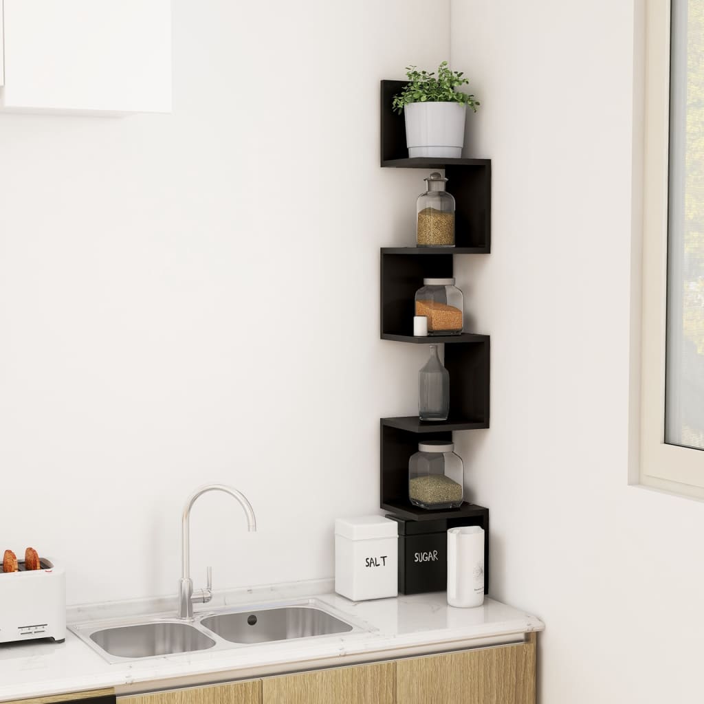 vidaXL Wall Corner Shelf Black 20x20x127.5 cm Engineered Wood