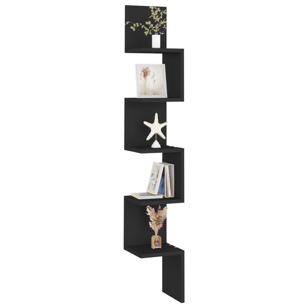 vidaXL Wall Corner Shelf Black 20x20x127.5 cm Engineered Wood