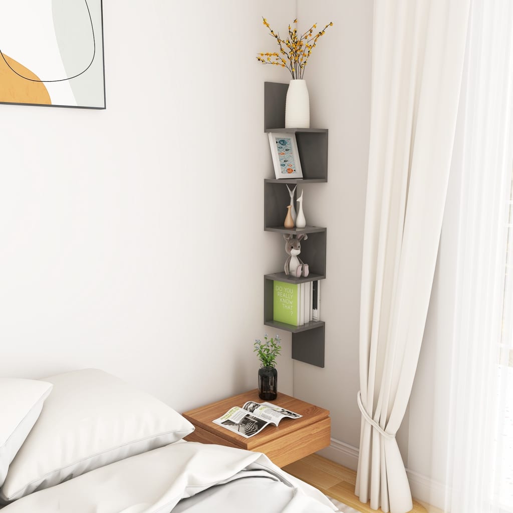 vidaXL Wall Corner Shelf Black 20x20x127.5 cm Engineered Wood