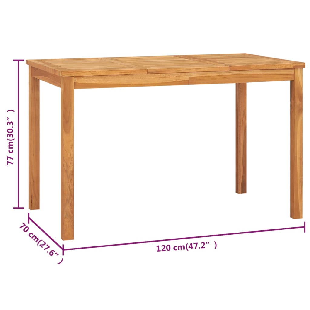 vidaXL Garden Dining Table 120x70x77 cm Solid Teak Wood