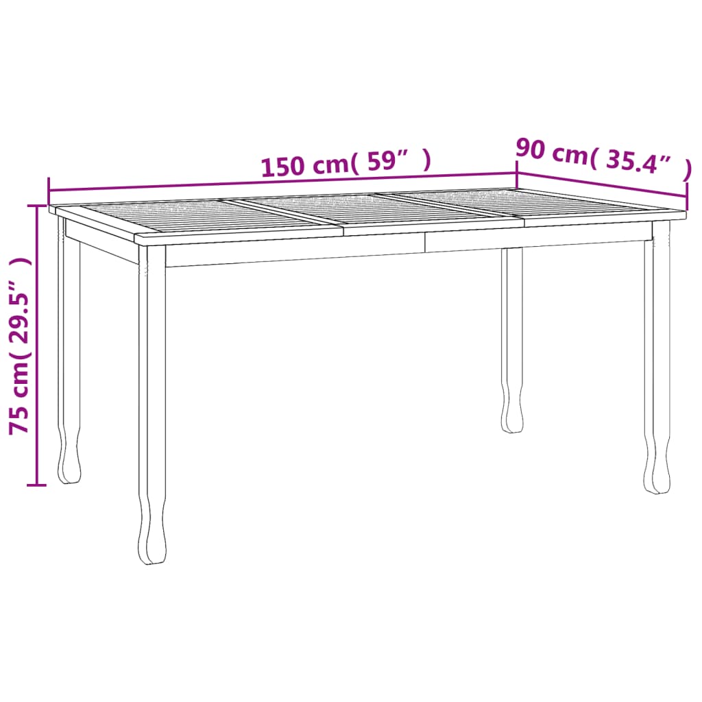 vidaXL Garden Dining Table 150x90x75 cm Solid Wood Teak