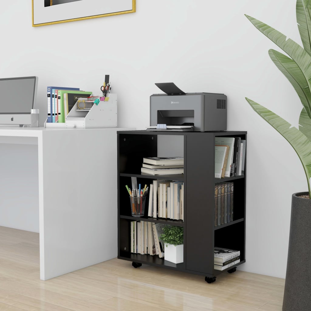 vidaXL Rolling Cabinet Black 60x35x75 cm Engineered Wood