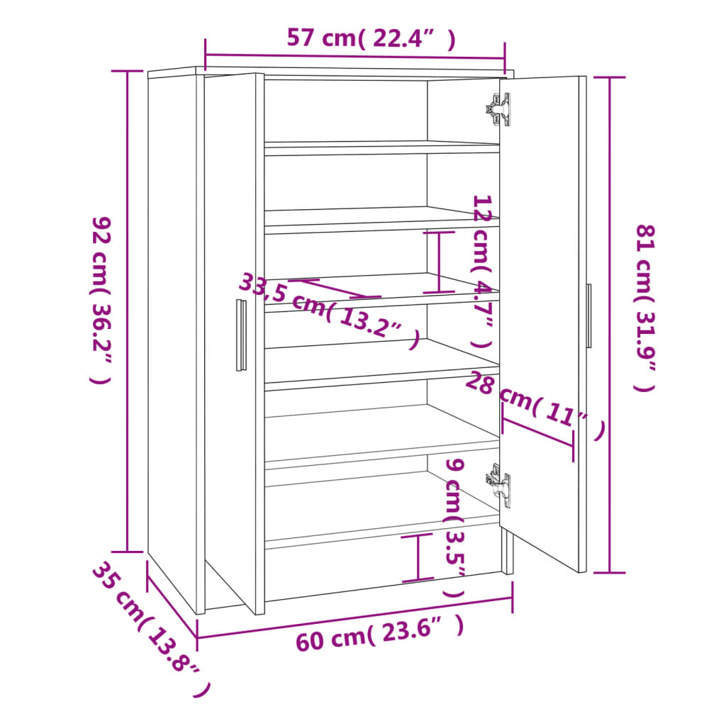 vidaXL Shoe Cabinet Black 60x35x92 cm Engineered Wood