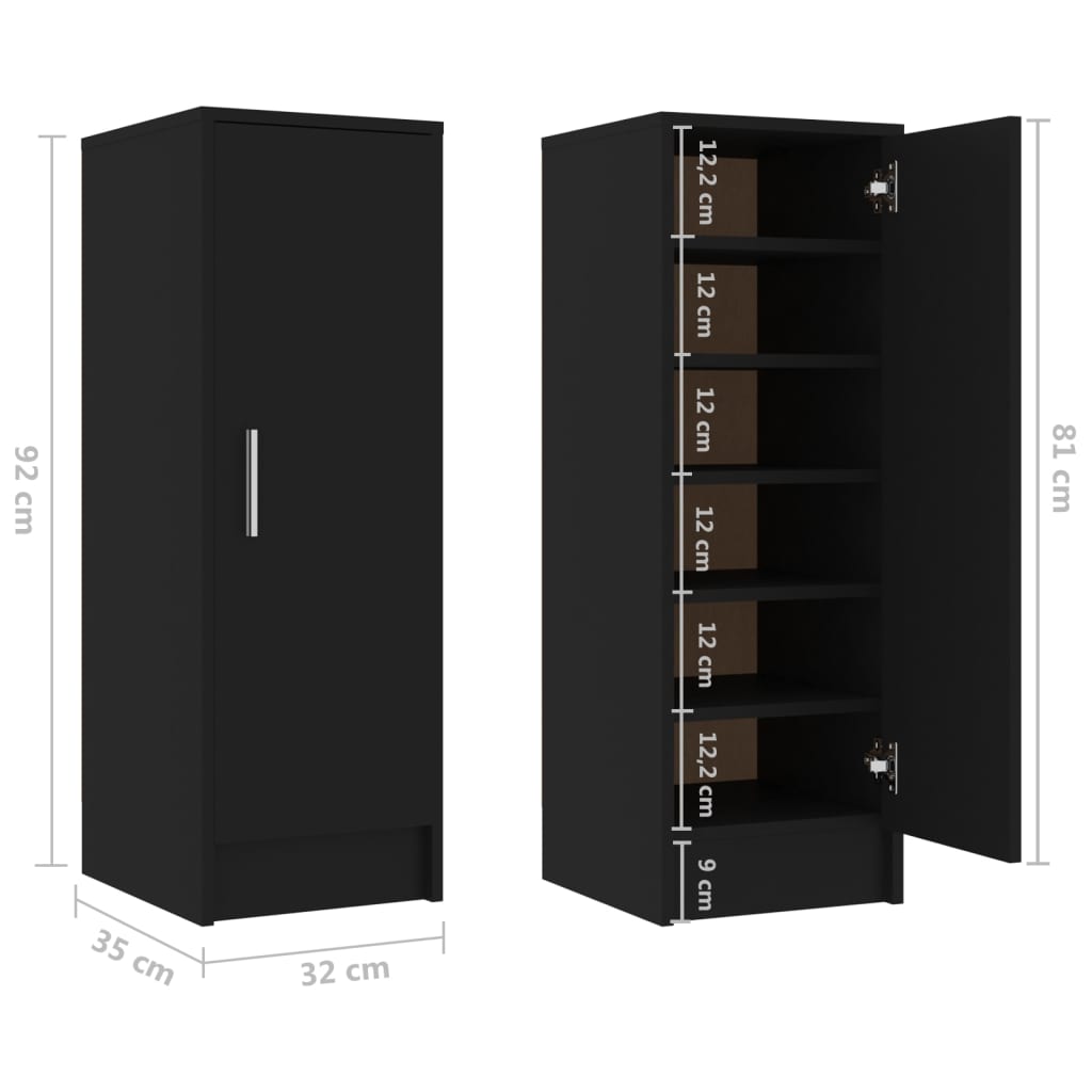 vidaXL Shoe Cabinet Black 32x35x92 cm Engineered Wood