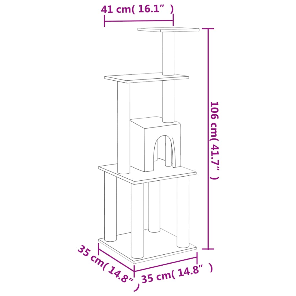 vidaXL Cat Tree with Sisal Scratching Posts Cream 105 cm