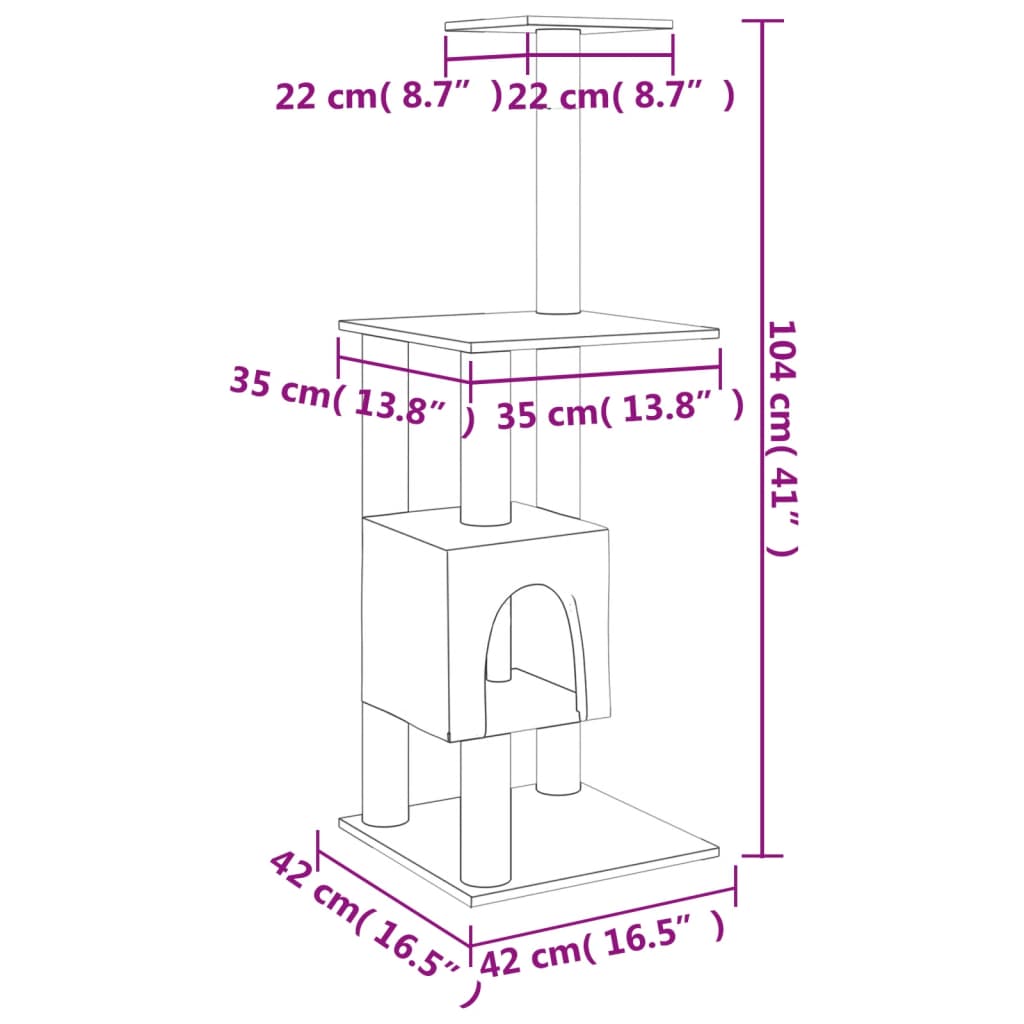 vidaXL Cat Tree with Sisal Scratching Posts Cream 60 cm