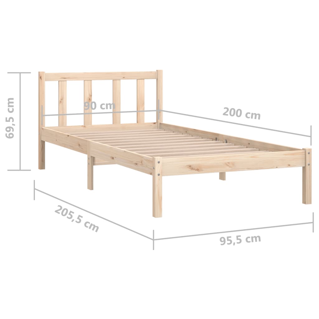 vidaXL 810071 vidaXL Bed Frame without Mattress Black Solid Wood 90x200 cm