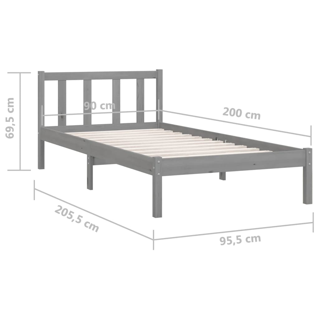 vidaXL 810071 vidaXL Bed Frame without Mattress Black Solid Wood 90x200 cm