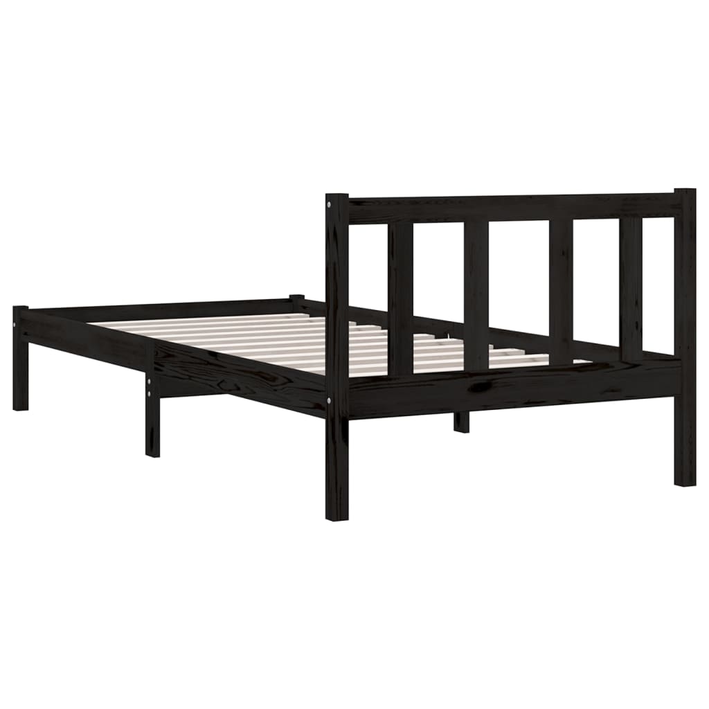 vidaXL 810071 vidaXL Bed Frame without Mattress Black Solid Wood 90x200 cm