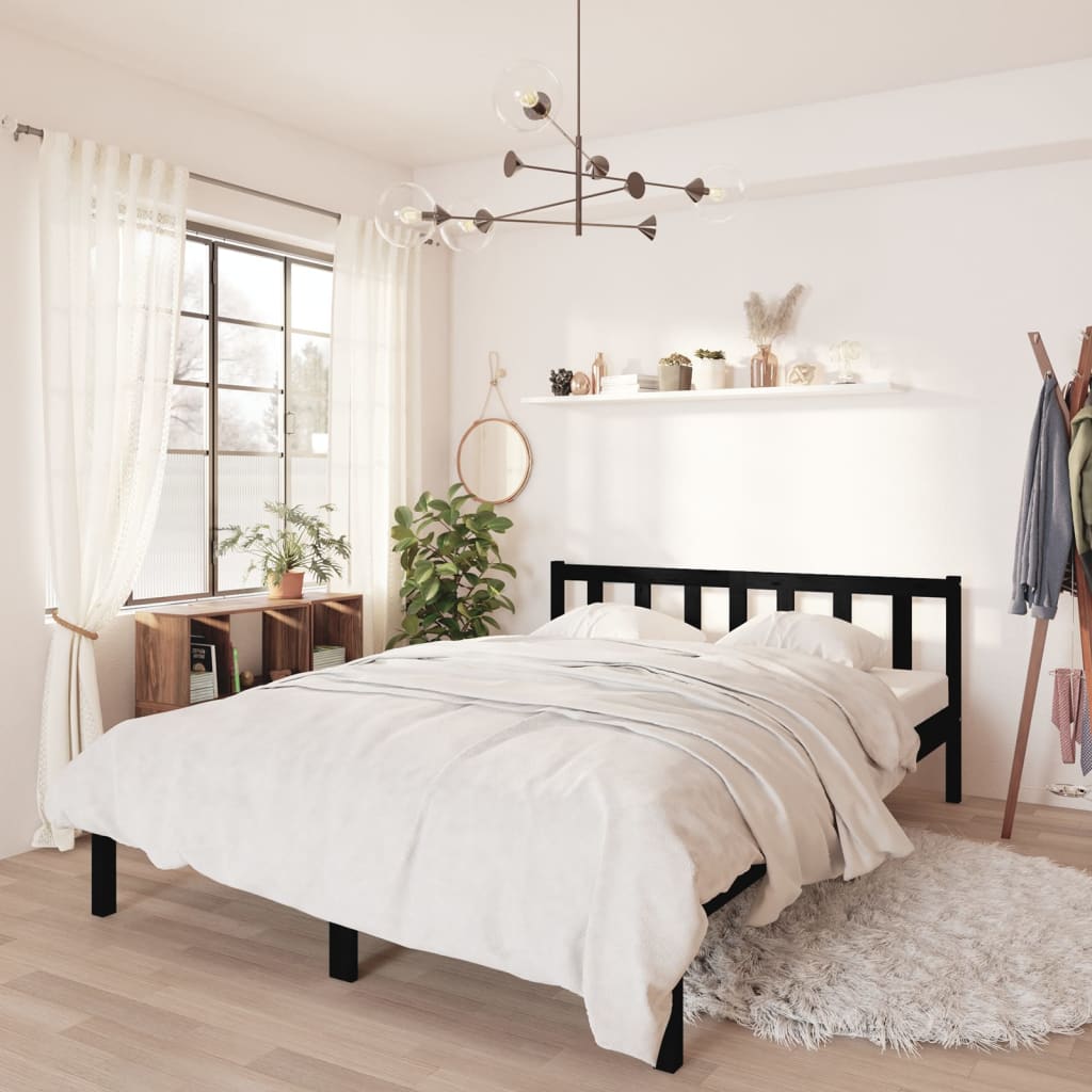 vidaXL 810086 vidaXL Bed Frame without Mattress Black Solid Wood 140x200 cm