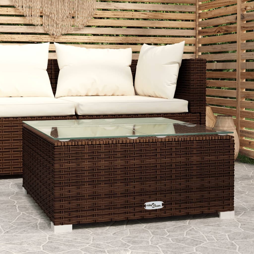 vidaXL Garden Coffee Table Black 60x60x30 cm Poly Rattan and Glass