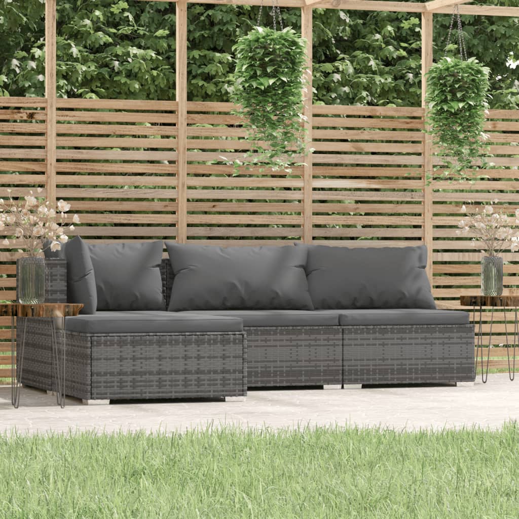 vidaXL 4 Piece Garden Lounge Set with Cushions Black Poly Rattan