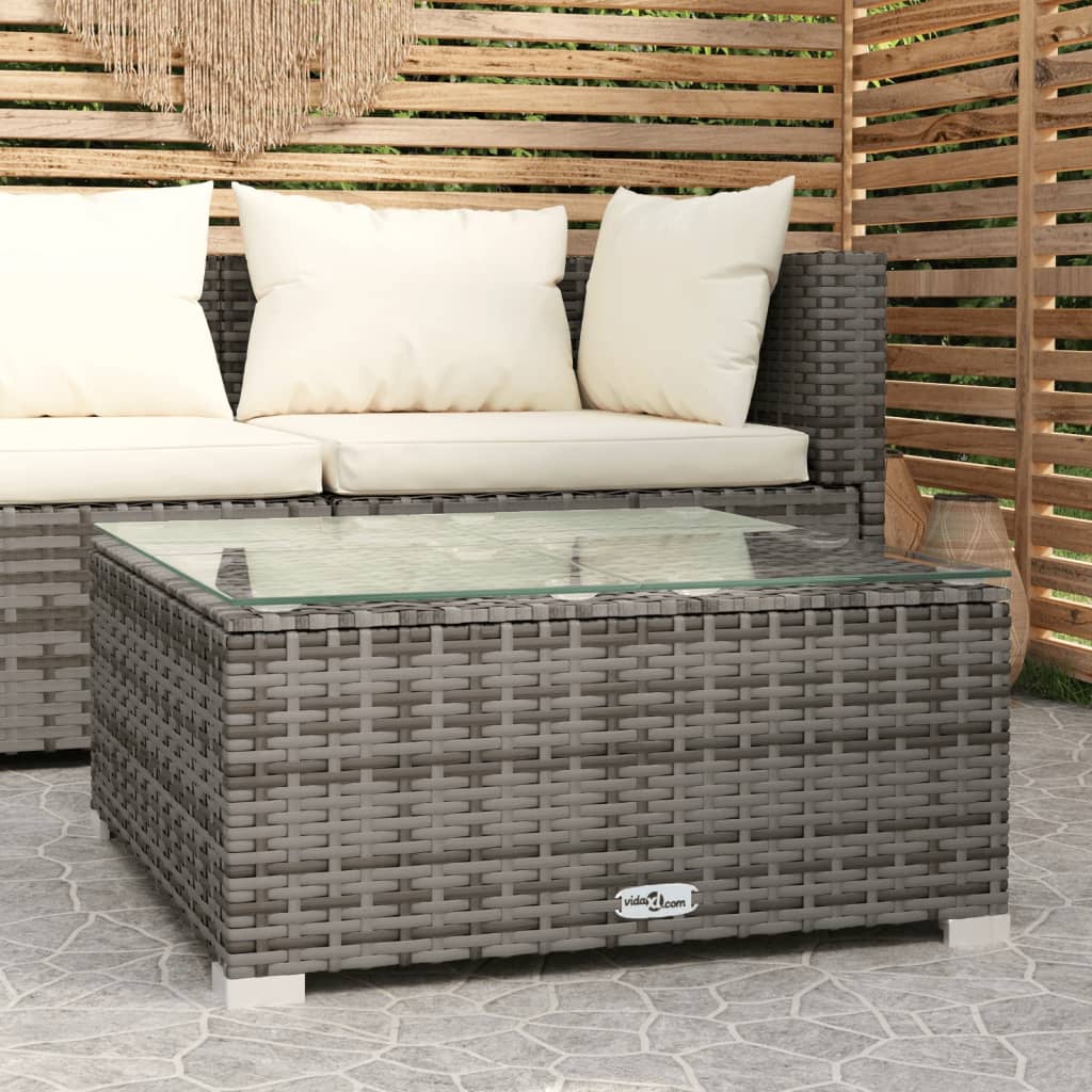 vidaXL Garden Coffee Table Black 60x60x30 cm Poly Rattan and Glass