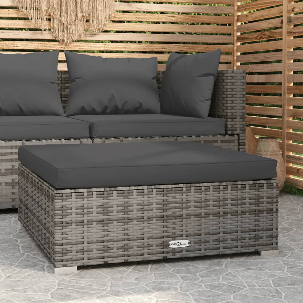 vidaXL Garden Footrest with Cushion Black 70x70x30 cm Poly Rattan