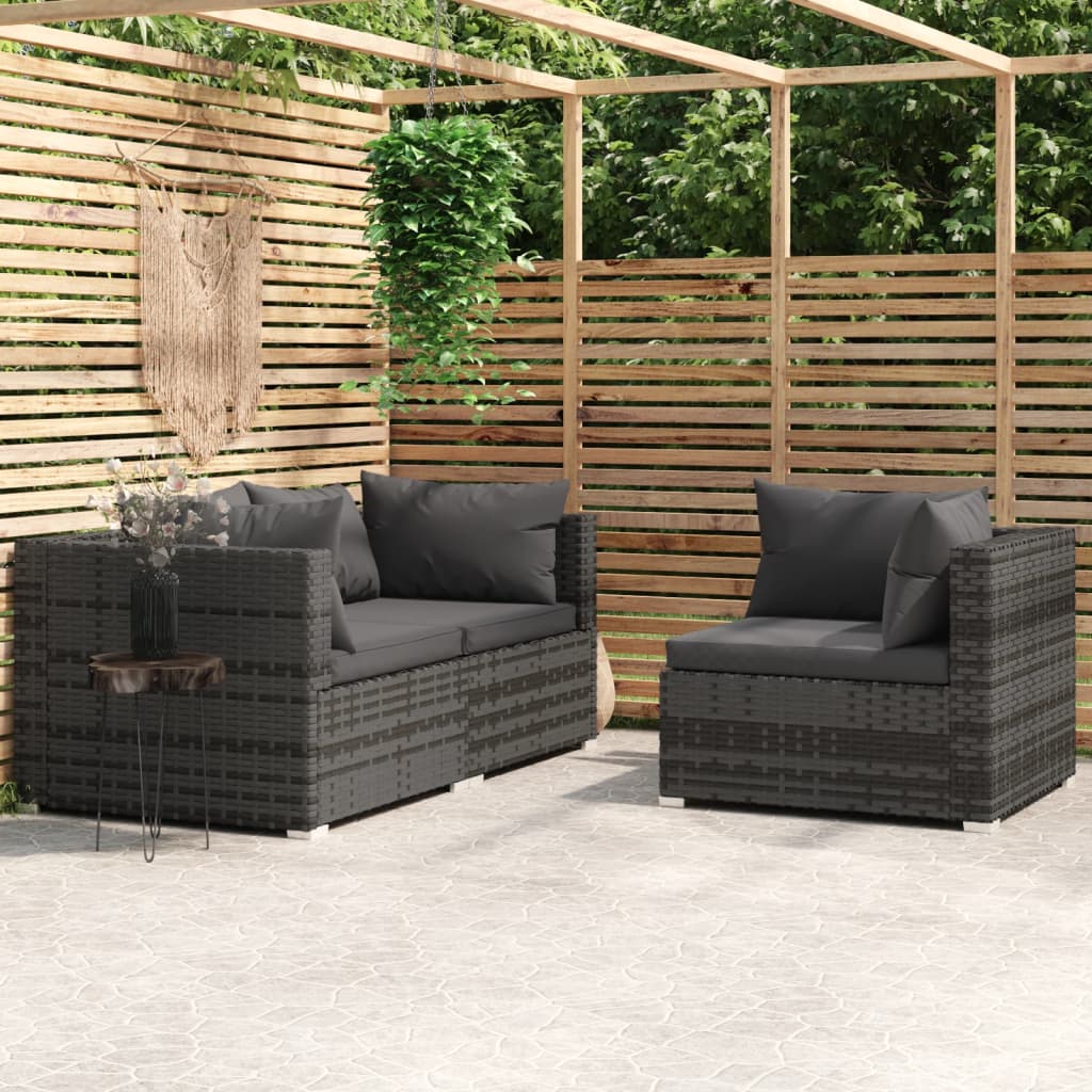 vidaXL 4 Piece Garden Lounge Set with Cushions Black Poly Rattan